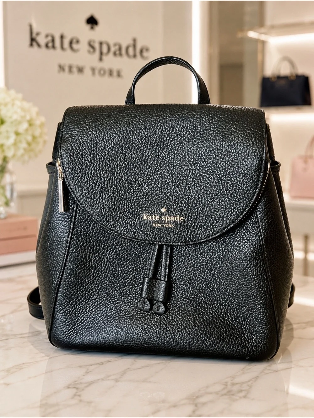 Kate Spade Grey Street Wilder Black Pebbled Leather Backpack WKRU3317 NWOT